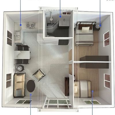 Полностью меблированный 20ft Prefab Steel расширяемый контейнерный дом с 2 спальнями и алюминиевыми окнами